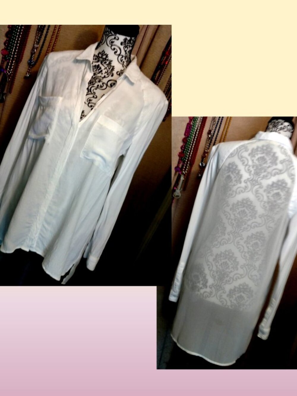 Silence+Noise Sheer Back White Button Down Sz. Med